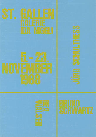 Bea Walser, Bruno Schwartz, Jörg Schulthess, Galerie Ida Niggli, St. Gallen