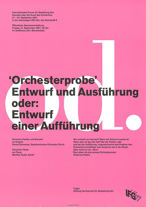 Od. ‘Orchesterprobe’ Entwurf und Ausführung oder Entwurf einer Aufführung, Internationales Forum für Gestaltung, Stadthaus Ulm