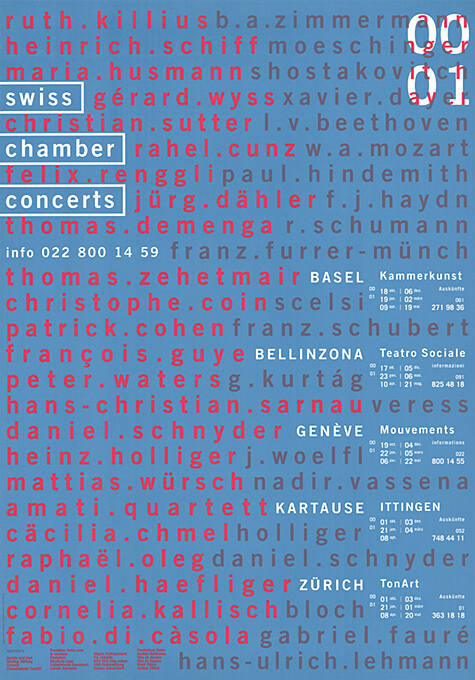 Swiss chamber concerts 00/01, Basel, Bellinzona, Genève, Kartause Ittigen, Zürich