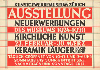 Ausstellung, Neuerwerbungen des Museums 1924–1930, Kirchliche Kunst, Keramik Läuger, Kunstgewerbemuseum Zürich