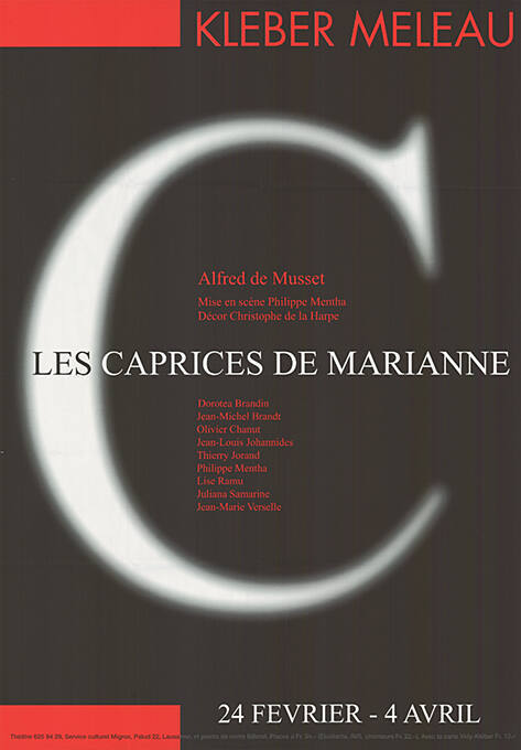 Les Caprices de Marianne, Alfred de Musset, Théâtre Kléber-Méleau, Vidy, Lausanne