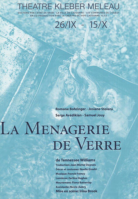 La Menagerie de Verre, Tennessee Williams, Théâtre Kléber-Méleau, Vidy, Lausanne