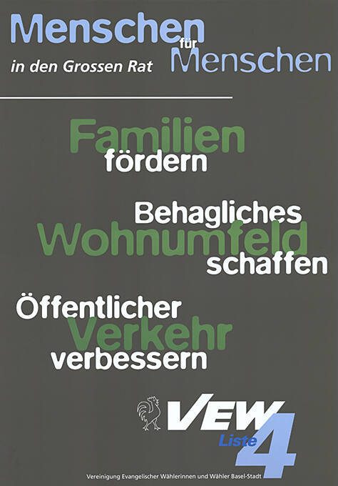 Menschen für Menschen, Familien fördern, Behagliches Wohnumfeld schaffen, Öffentlichen Verkehr verssern, VEW, Liste 4