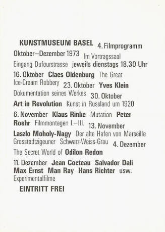 Kunstmuseum Basel, 4. Filmprogramm
