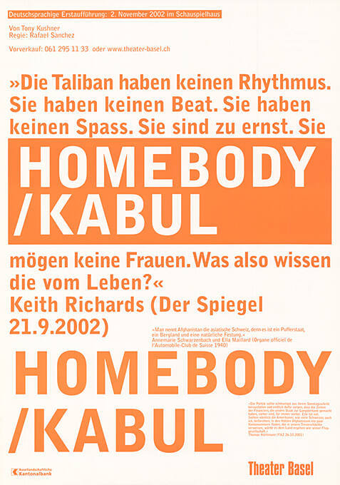 Homebody / Kabul, Tony Kushner, Rafael Sanches, Theater Basel