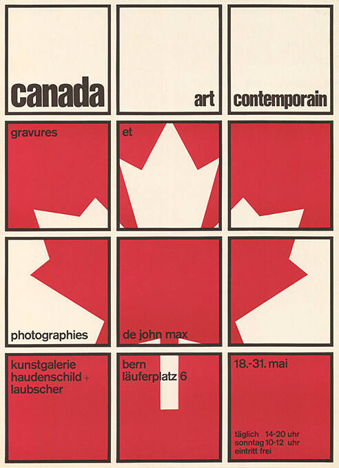 Canada art contemporain, Gravures et photographies de John Max, Kunstgalerie Haudenschild + Laubscher Bern