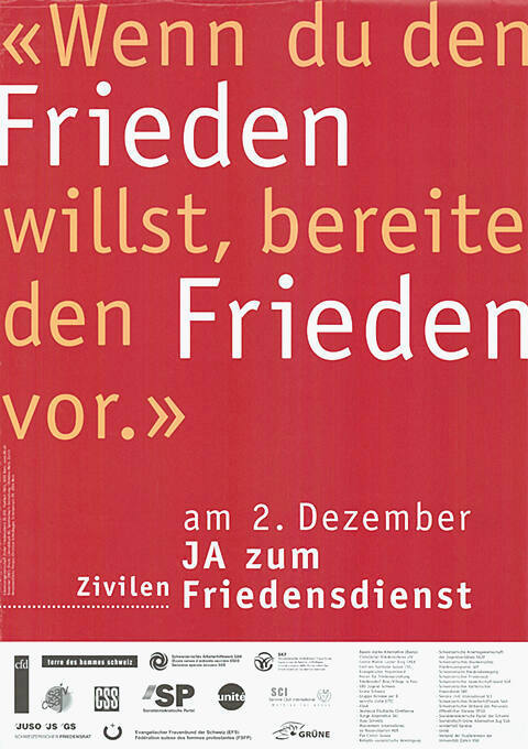 «Wenn du den Frieden willst, bereite den Frieden vor.» Ja zum zivilen Friedensdienst 
