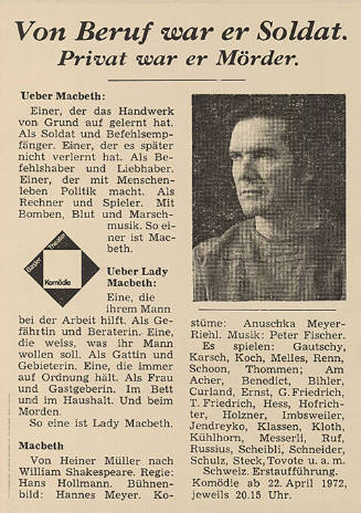 Von Beruf war er Soldat. Privat war er Mörder. Macbeth, Komödie, Basler Theater