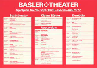 Basler Theater, Stadttheater, Kleine Bühne, Komödie, Spielplan So. 12. Sept. 1976–Sa. 25. Juni 1977