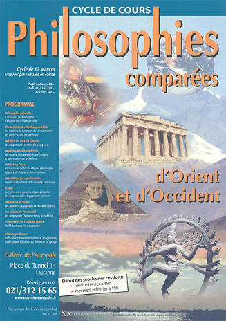 Philosophies comparées d’Orient et d’Occident, Galerie de l’Acropole, Lausanne