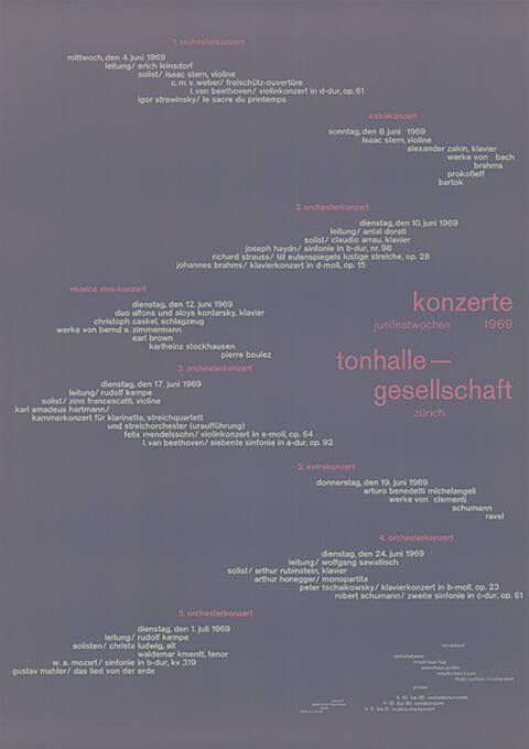 Junifestwochen 1969, Tonhalle-Gesellschaft, Zürich