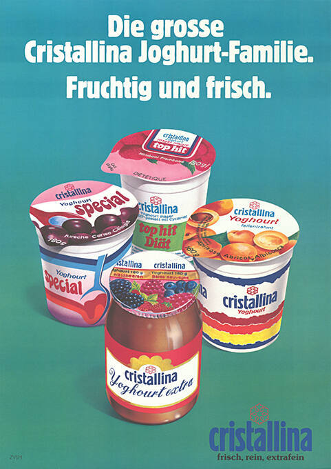 Die grossse Cristallina Joghurt-Familie. Fruchtig und frisch.