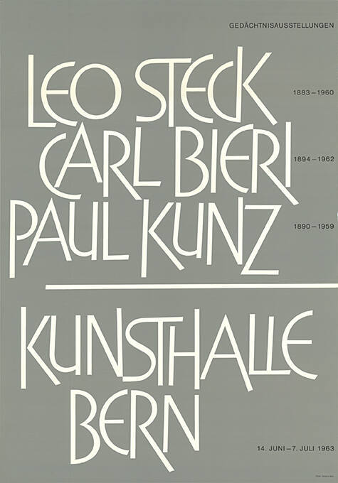 Leo Steck, Carl Bieri, Paul Kunz, Kunsthalle Bern