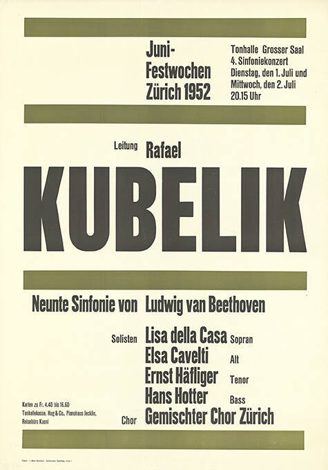 Juni-Festwochen Zürich 1952, Leitung Rafael Kubelik, Ludwig van Beethoven, Neunte Sinfonie, Tonhalle Zürich