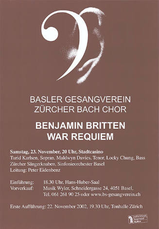 Benjamin Britten, War Reqiuem, Basler Gesangverein, Zürcher Bach Chor, Stadtcasino Basel