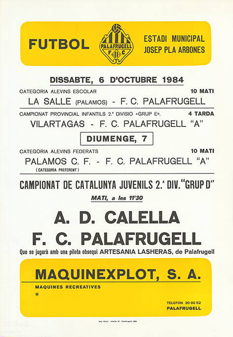 Futbol, A. D. Calella, F. C. Palafrugell, Estadi Municipal Josep Pla Arbonès