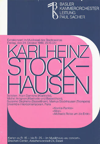 Basler Kammerorchester, Leitung Paul Sacher, Karlheinz Stockhausen