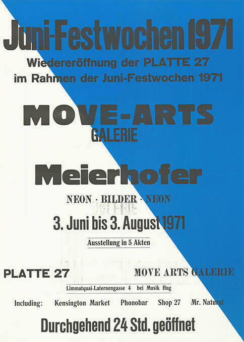 Juni-Festwochen 1971, Meierhofer, Move-Arts Galerie, Zürich