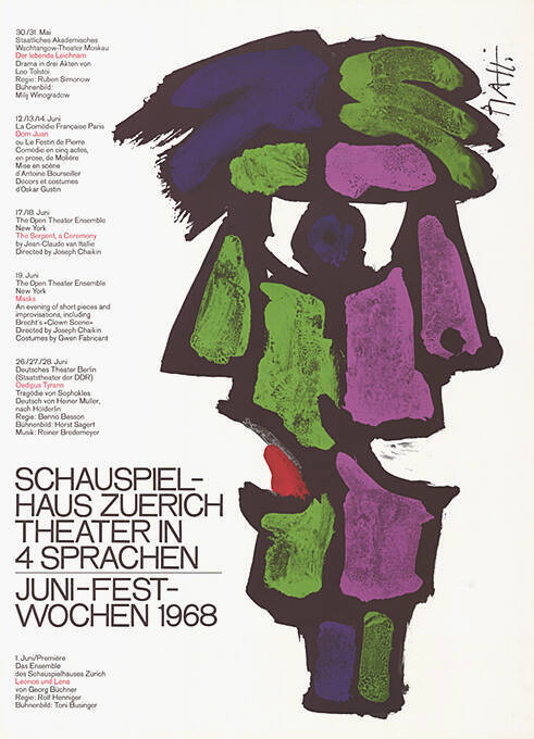 Theater in 4 Sprachen, Juni-Festwochen 1968, Schauspielhaus Zuerich