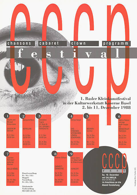 CCCP Festival, Chansons Cabaret Clown Programm, 1. Basler Kleinkunstfestival in der Kulturwerkstatt Kaserne