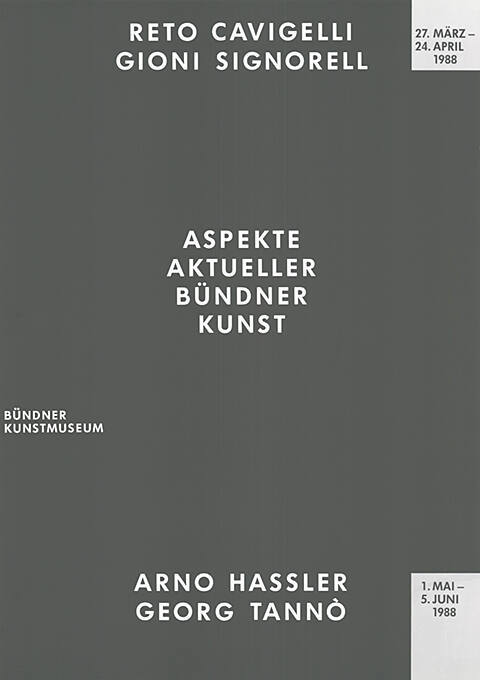 Aspekte aktueller bündner Kunst, Reto Cavigelli, Gioni Signorell, Arno Hassler, Georg Tannò, Bündner Kunstmuseum