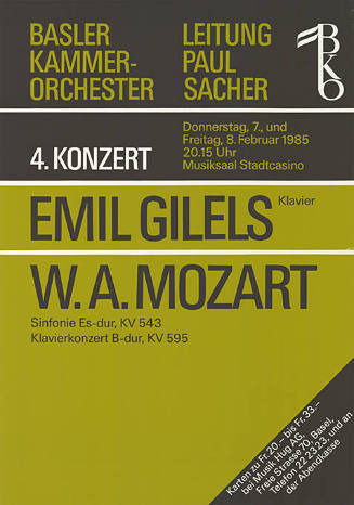 Emil Giles, W. A. Mozart, Basler Kammerorchester, Musiksaal Stadtcasino Basel