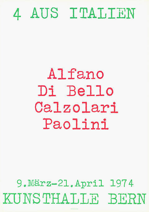 4 aus Italien, Alfano, Di Bello, Calzolari, Paolini, Kunsthalle Bern