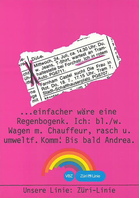 …einfacher wäre eine Regenbogenk.[…], VBZ, Unsere Linie: Züri-Linie