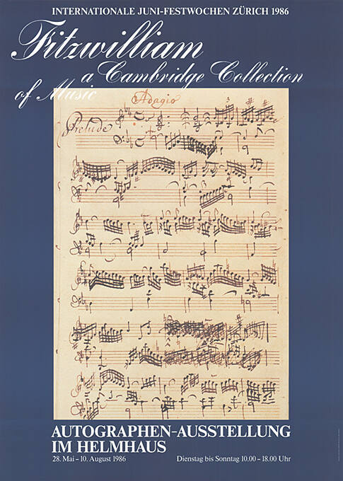 Fitzwilliam, a Cambridge Collection of Musik, Autographen-Ausstellung im Helmhaus Zürich