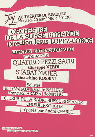 Orchestre de la Suisse Romande, Quattro pezzi sacri, Giuseppe Verdi, Stabat Mater, Gioacchino Rossini, Théâtre de Beaulieu