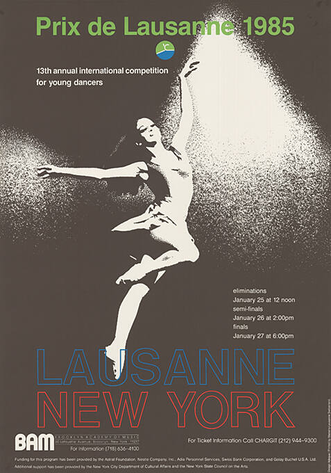 Lausanne, New York, Prix de Lausanne 1985, 13th annual international competition for young dancers, BAM