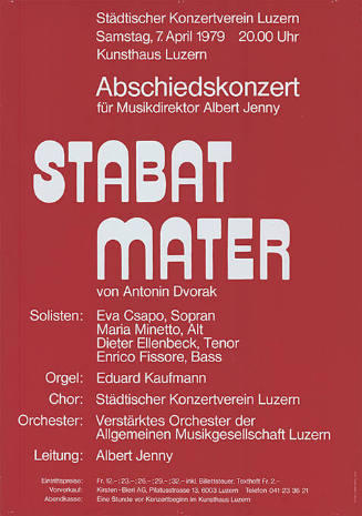 Stabat Mater, Antonin Dvorak, Städtischer Konzertverein Luzern, Kunsthaus Luzern