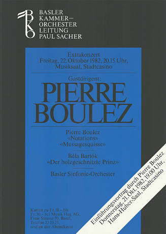 Pierre Boulez, Basler Kammerorchester, Hans-Huber-Saal, Stadtcasino