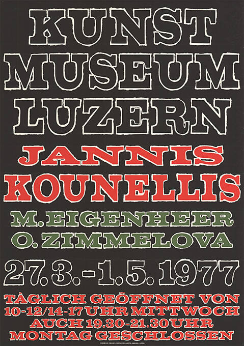 Jannis Kounellis, M. Eigenheer, O. Zimmelova, Kunstmuseum Luzern