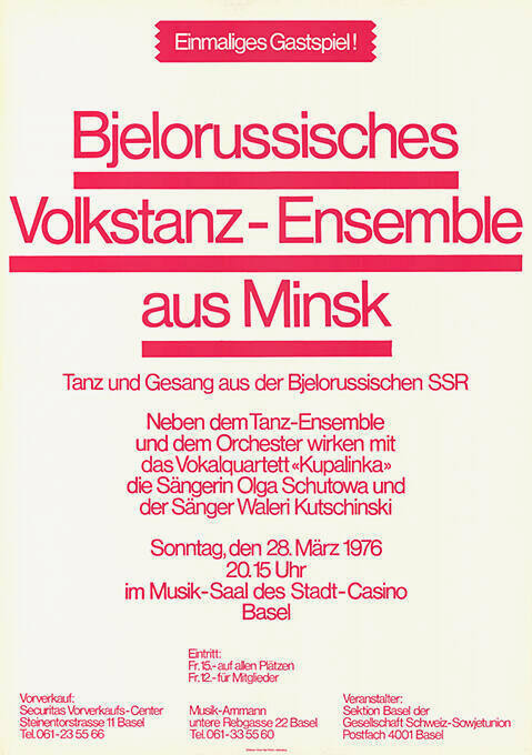 Bjelorussisches Volkstanz-Ensemble aus Minsk, Stadt-Casino Basel