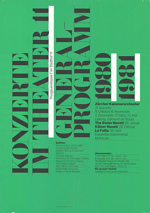 Konzerte im Theater 11, Generalprogramm 1980/1981