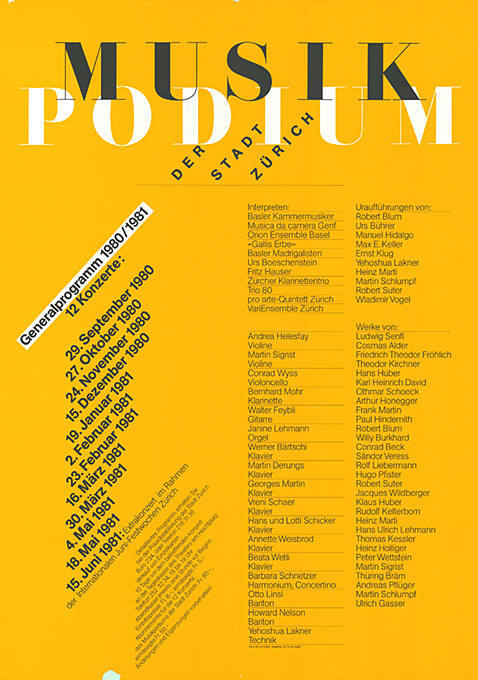 Musikpodium der Stadt Zürich, Generalprogramm 1980/1981