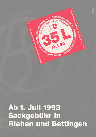 Ab 1. Juni 1993, Sackgebühr in Riehen und Bettingen