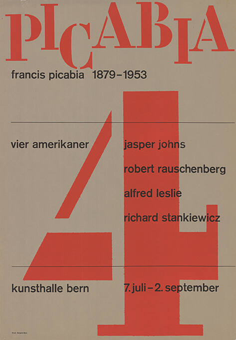 Francis Picabia, Vier Amerikaner, Jasper Johns, Robert Rauschenberg, Alfred Leslie, Richard Stankiewicz, Kunsthalle Bern