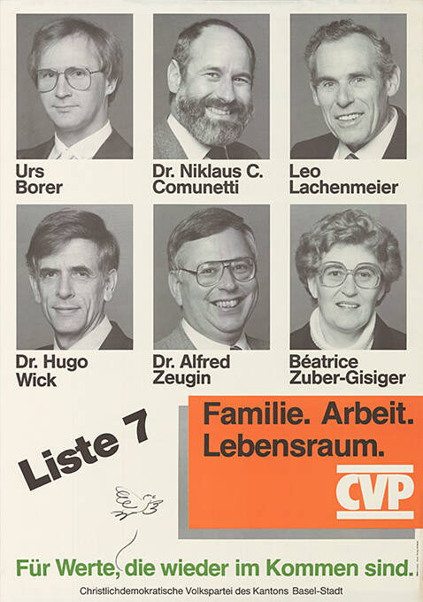 Familie. Arbeit. Lebensraum. CVP, Liste 7, Für Werte, die wieder im Kommen sind.