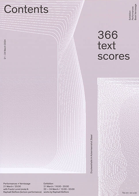 Contents, 366 text scores, Druckereihalle im Ackermannshof, Basel