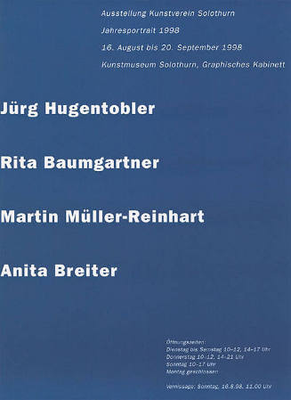 Jürg Hugentobler, Rita Baumgartner, Martin Müller-Reinhart, Anita Breiter, Kunstmuseum Solothurn, Graphisches Kabinett