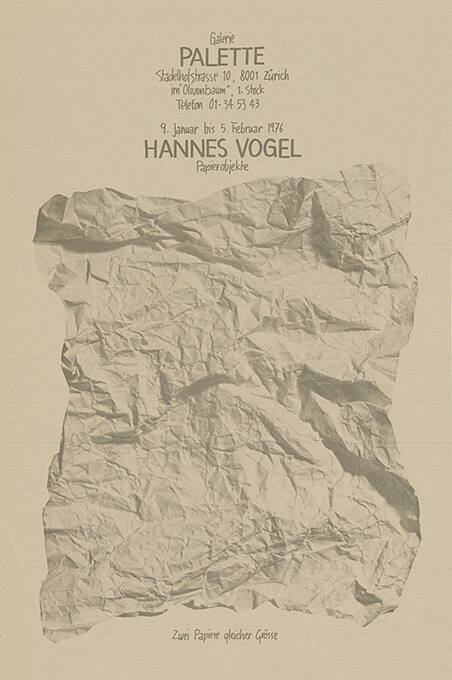 Hannes Vogel, Papierobjekte, Galerie Palette