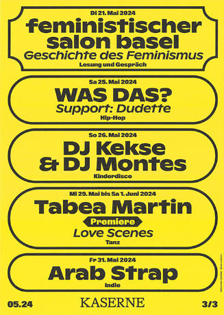 Feministischer Salon Basel, Was Das?, DJ Kekse & DJ Montes, Tabea Martin, Arab Strap, Kaserne