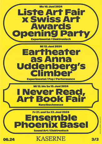 Liste Art Fair x Swiss Art Awards Opening Party, Earth eater as Anna Udenberg's Climber, I never read, Ensemble Phoenix Basel, Kaserne