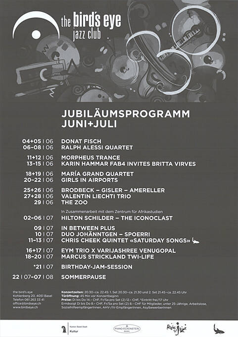 The Bird’s Eye Jazz Club, Jubiläumsprogramm Juni + Juli