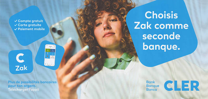 Choisis Zak comme seconde banque. Bank Cler