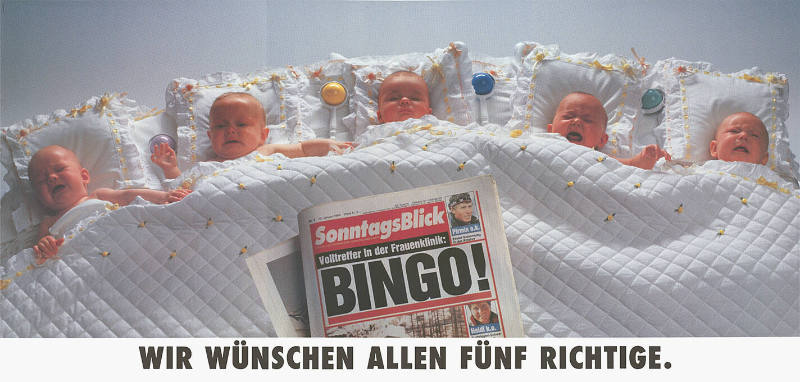 SonntagsBlick, Volltreffer in der Frauenklinik: Bingo! Wir wünschen allen fünf Richtige.