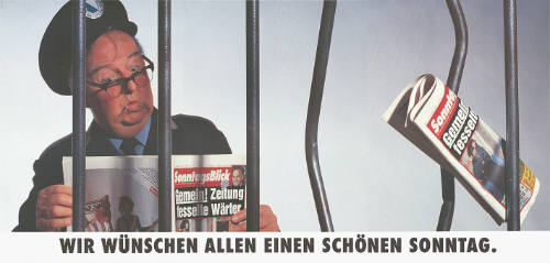 SonntagsBlick, Gemein! Zeitung fesselte Wärter, Wir wünschen allen einen schönen Sonntag.