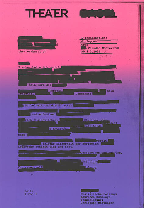 L’incoronazione di Poppea, Claudio Monteverdi, Theater Basel